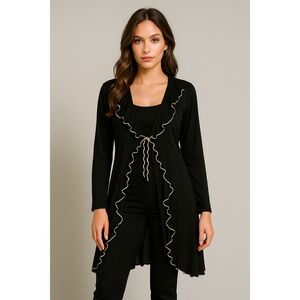 Laura Hlavac Duster Cardigan Womens‎ L Black Lettce Ruffle Whimsigoth Steampunk